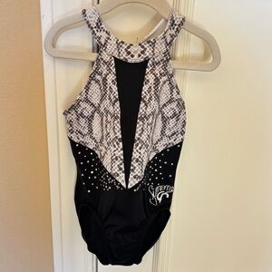 GK by Simone Biles Black and White Snakeskin Girls Leotard
